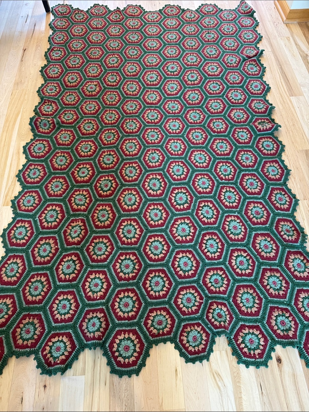 Vintage-Handmade Crochet Hexagon Afghan Throw Blanket